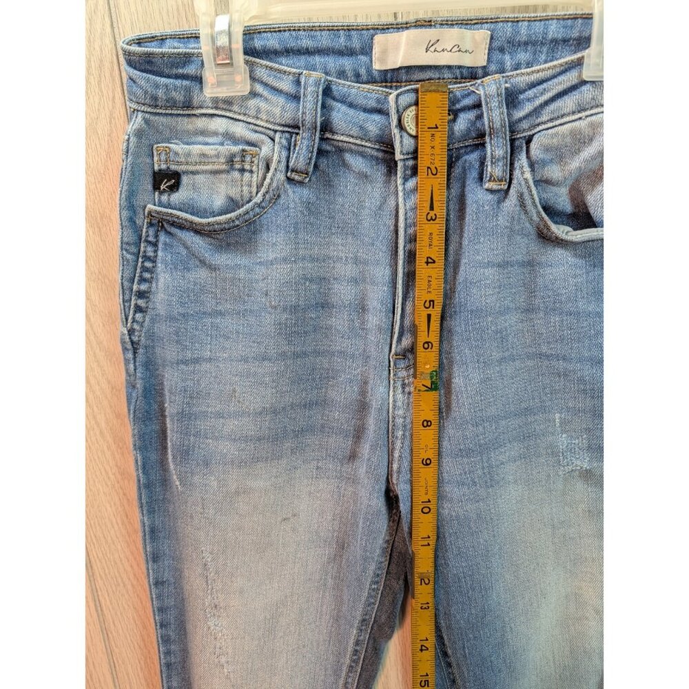 KanCan Flare Jeans Womens 6/25 Light Blue Distressed Fray Hem High Rise Western - Picture 10 of 11